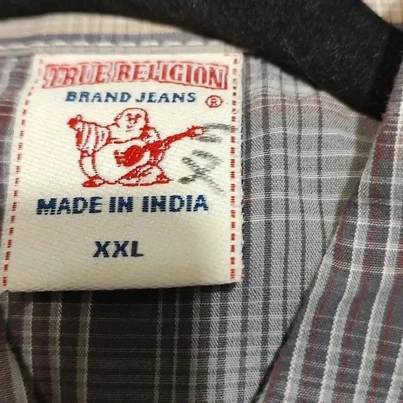 True Religion Long sleeve Pearl Snap Western Shirt Plaid Men's XXL Tan Red - Picture 3 of 3